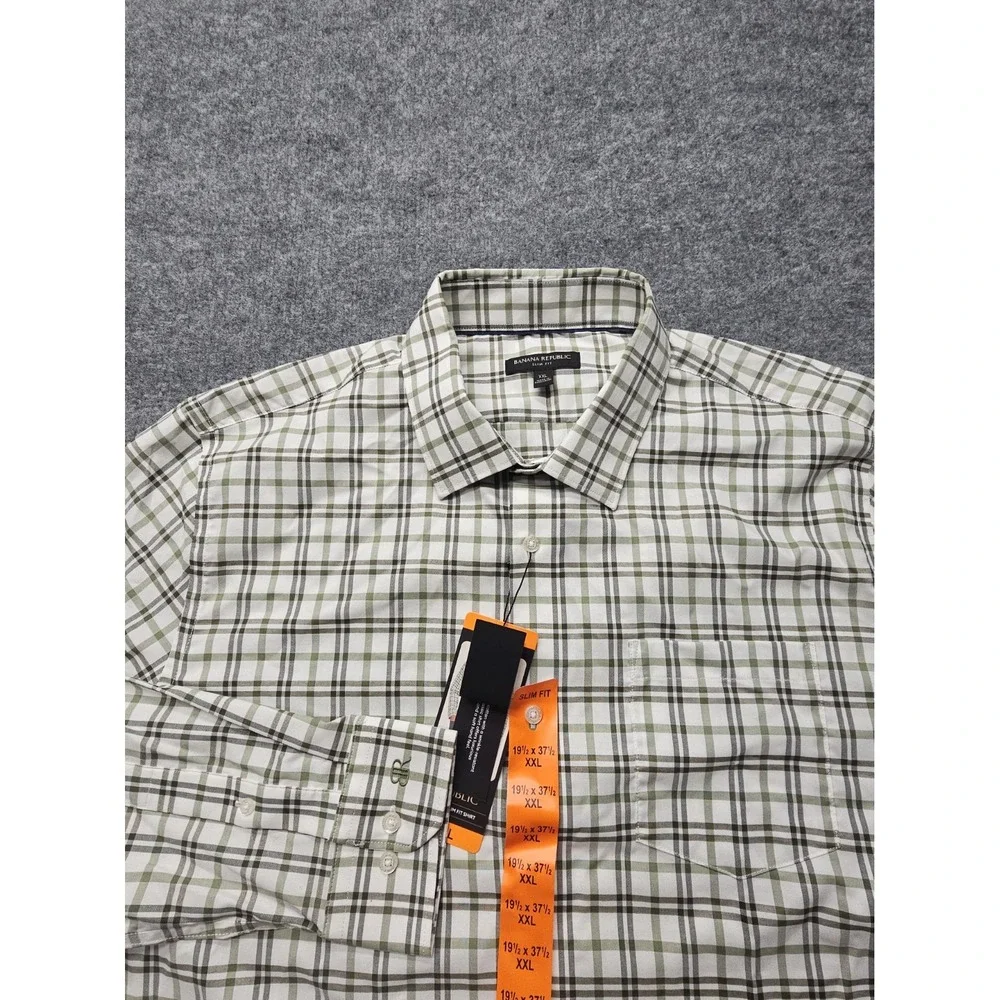 Banana Republic Shirt Mens XXL Blue Plaid Slim Fit Button Up